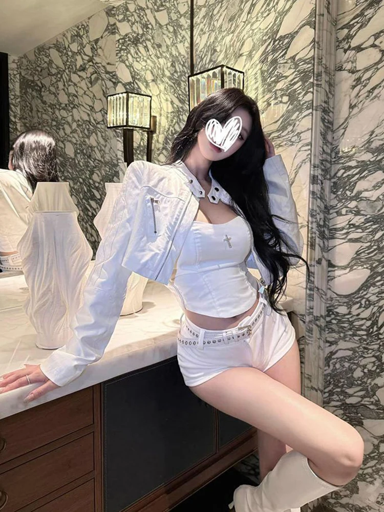 American Retro Motorcycle Jacket Short Outerwear Women Early Autumn 2026 New Spicy Girl Slim Straight Short Pants Set