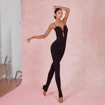 Latin dans Elbise Kadın Latino dans Kumaş Oryantal Tango Performansı Kostüm Çıplak Geri Kolsuz Tulumlar