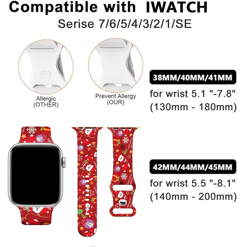 Silicone Strap for Apple Watch band 40mm 41mm 46 42mm 44mm 45mm 49mm Christmas bracelet for iWatch Series 10 9 SE 8 7 6 5 Ultra