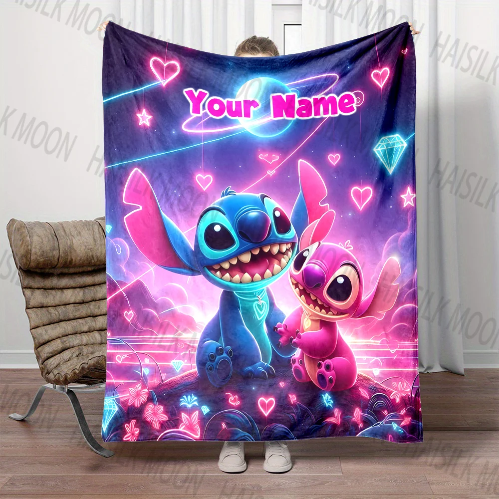 1PC Custom Name Disney Stitch Printed Blanket, All-Season Multi-Use for Nap, Camping, Travel, Car ,sofa Bed Machine Washable