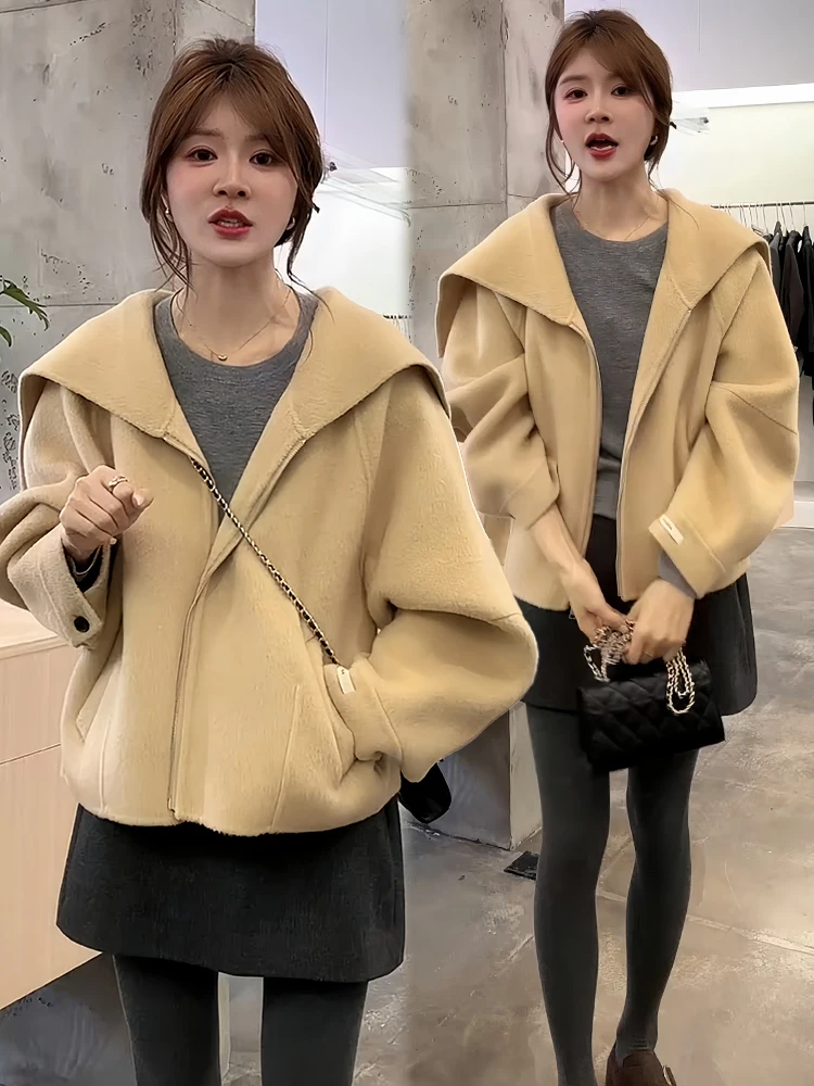 

Свободный, расслабленный, универсальный женский топ с большим воротником, осенне-зимняя коллекция 2026, новинка, стройнящий эффект, цветной, универсальный