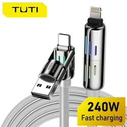 TUTI 2-in-2 USB fast charging cable, PD240W/colorful ambient light/liquid silicone material,  for iPhone/Samsung/Huawei/Xiaomi