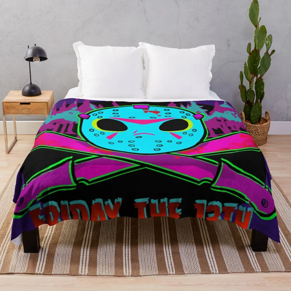 Retro Jason Voorhees Throw Blanket Shaggy halloween Stuffeds Weighted Blankets