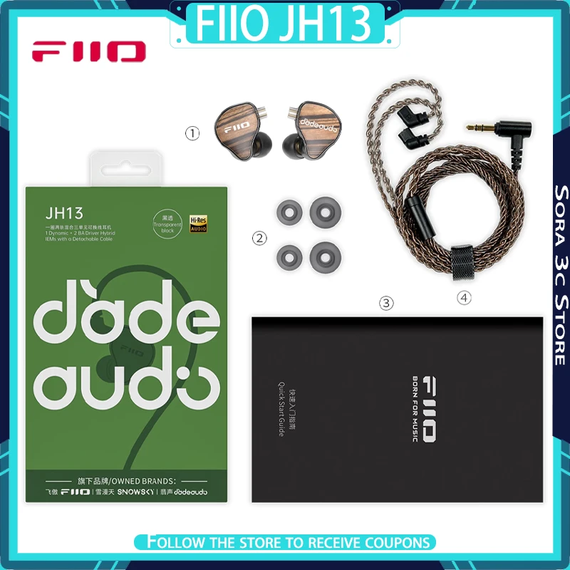 

FiiO JH13 HIFI Наушники Проводные наушники со сменным кабелем Эргономичный дизайн Высококачественные музыкальные наушники