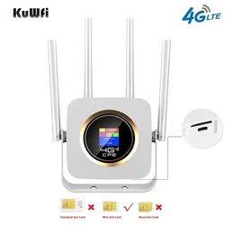 KuWFi 4G Wifi Router 150Mbps CAT4 Wireless CPE Router with RJ45 Port Sim Card Slot High Gain 4 Antenna for IP Camera 3000mAh