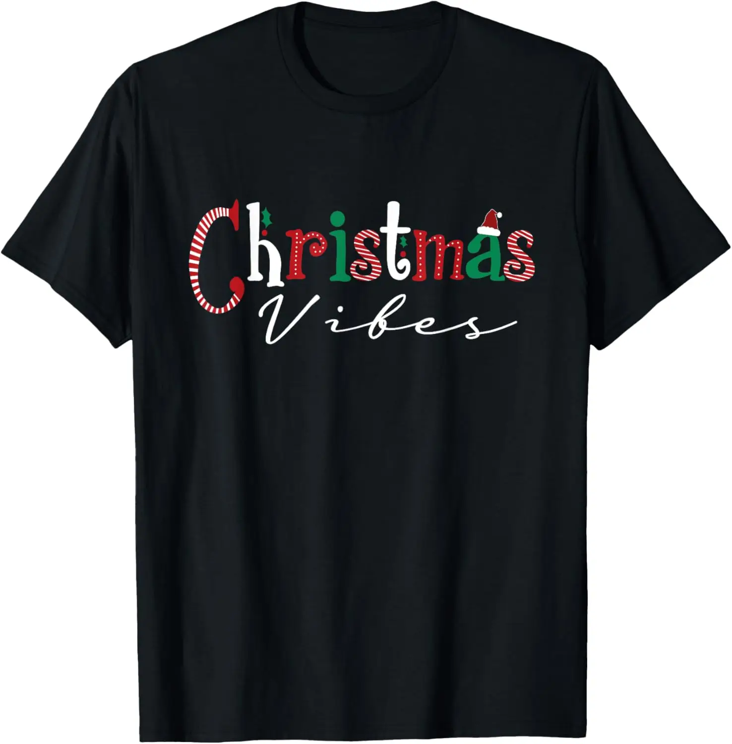 

Christmas Vibes Santa Hat, Holly, Holiday Vibes Christmas T-Shirt
