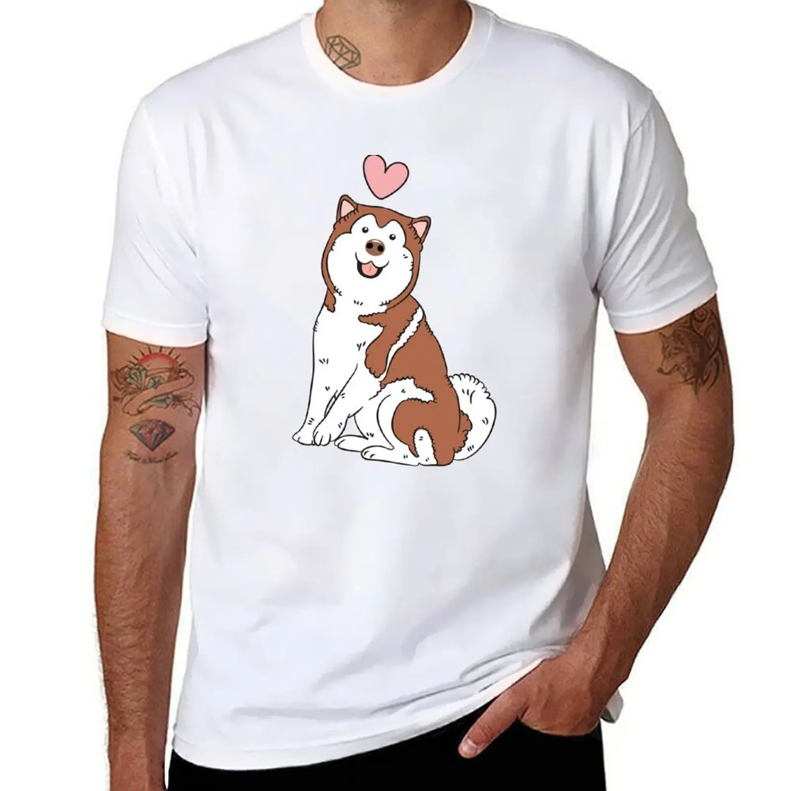 

LOVE Red and White Alaskan Malamute T-Shirt man tshirt t shirt for man 100 percent cotton T-Shirt