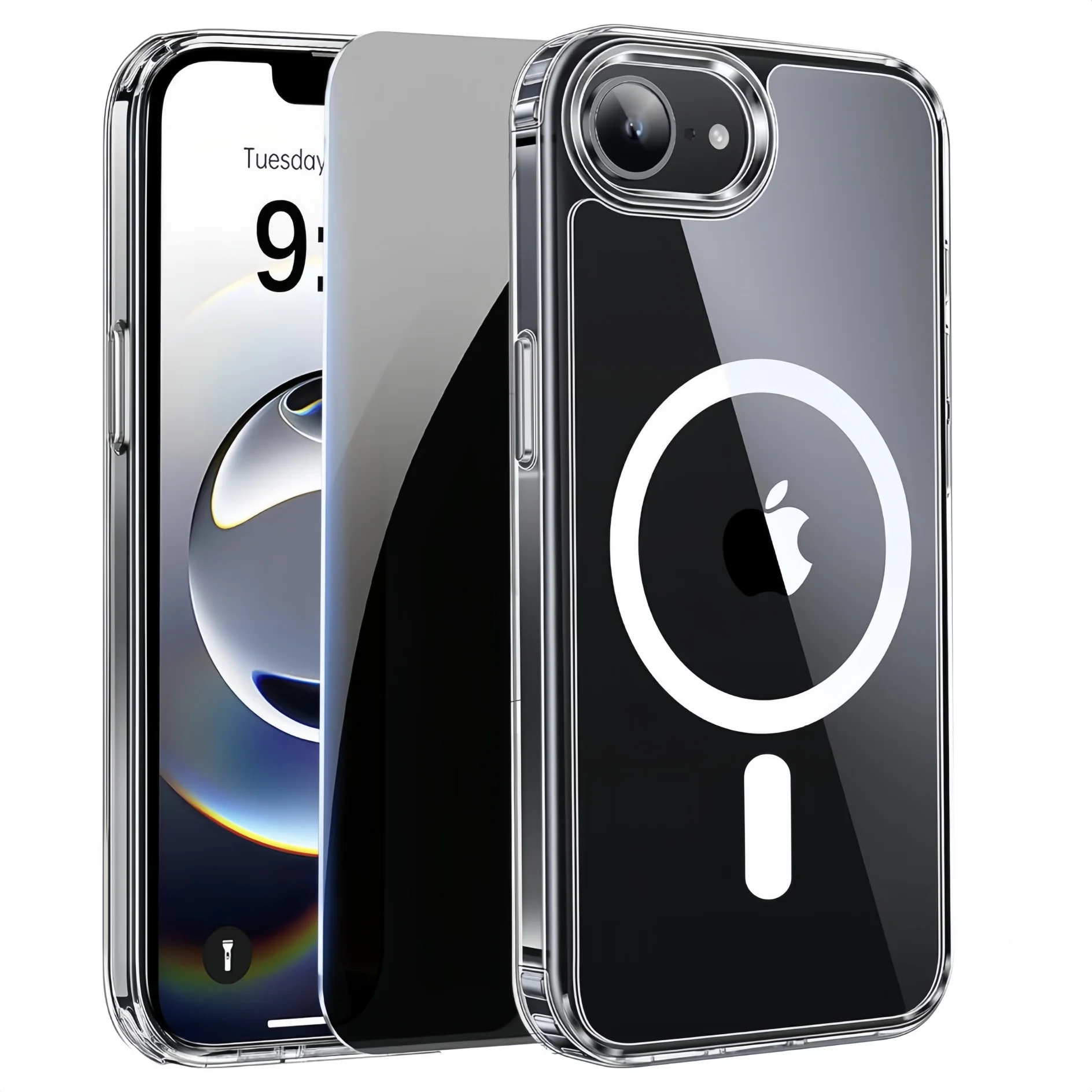 Transparente Handyhülle Magnetisch für iPhone 17e/16e mit Sichtschutzfolie - Klar