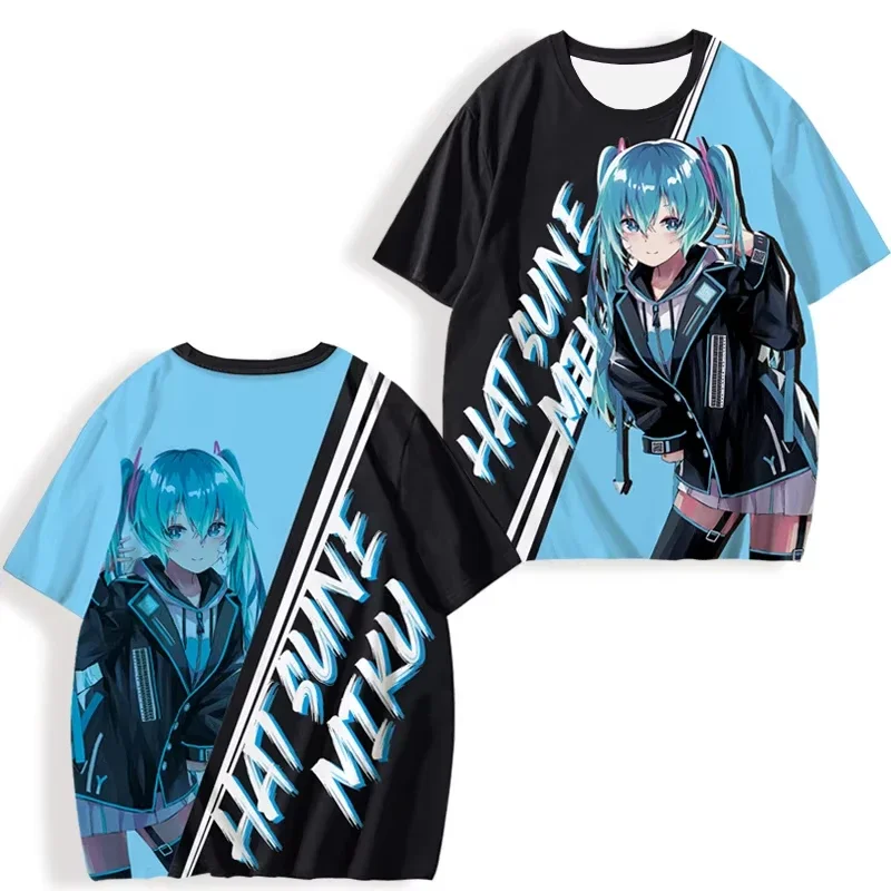 Neues lässiges Anime Hatsune Miku Print Unisex Kurzarm-T-Shirt mit 3D-Druck, kurzärmelig, Rundhalsausschnitt, für den Alltag, Streetwear, Freizeit-Oberteil