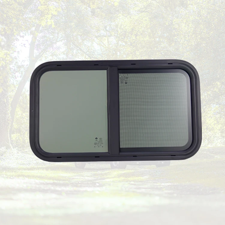 

Vertical Windshield RV Sliding Window 3C Open One Side With Flynet And Drain Holes Tempered Glass Wholesale Side Window
