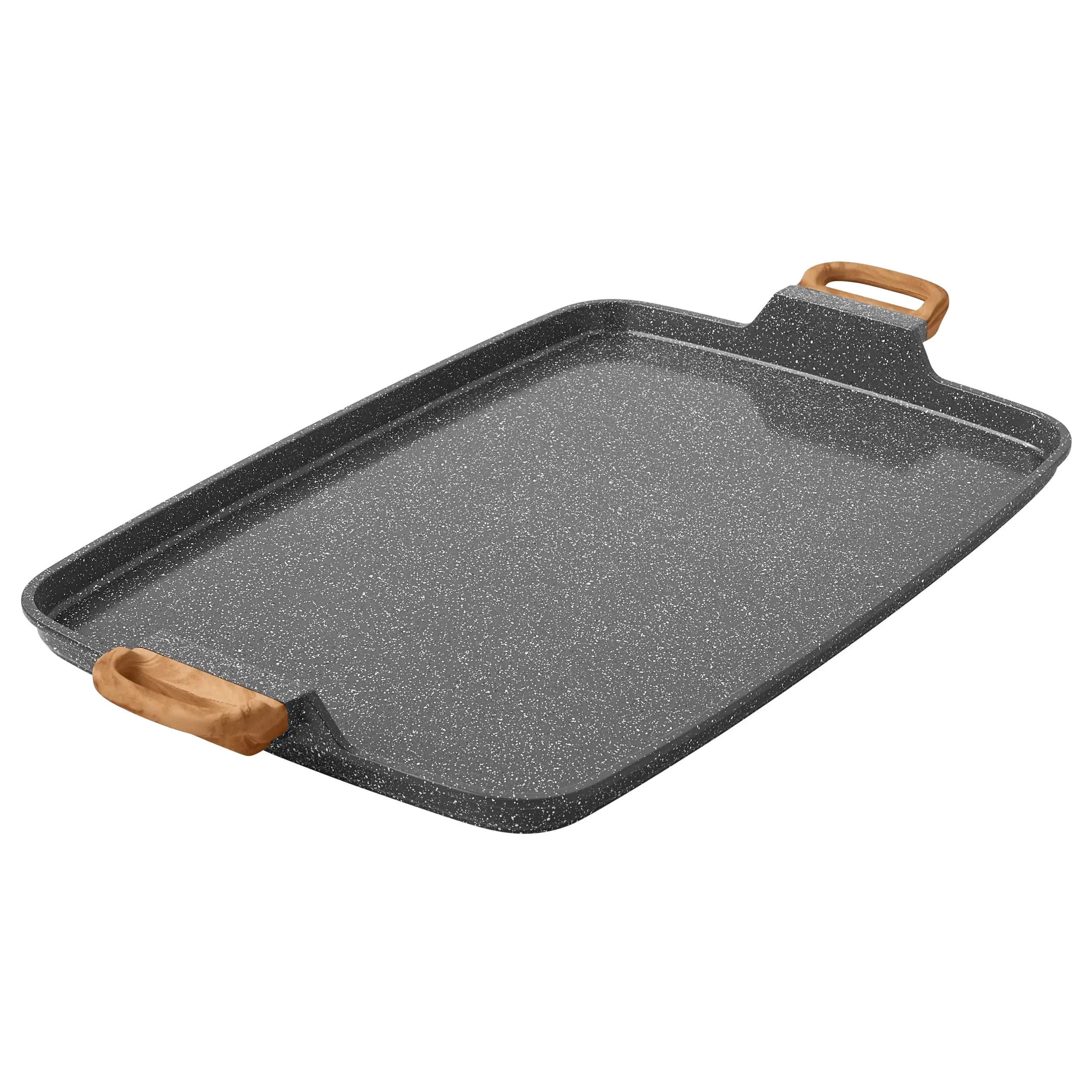 Cast Aluminum Double Griddle with Charcoal Grey Speckled for Easy Cooking and Cleaning for Everyday Kitchen Use