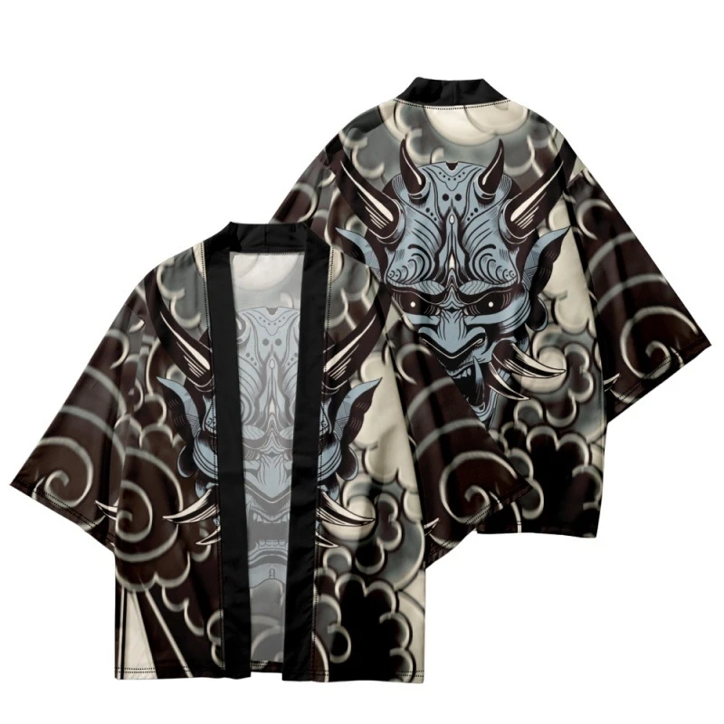 Summer Beach Kimono Anime Demon Printed 3/4 Sleeve Shirt Haori Fashion Kimono Yukata Men Tops