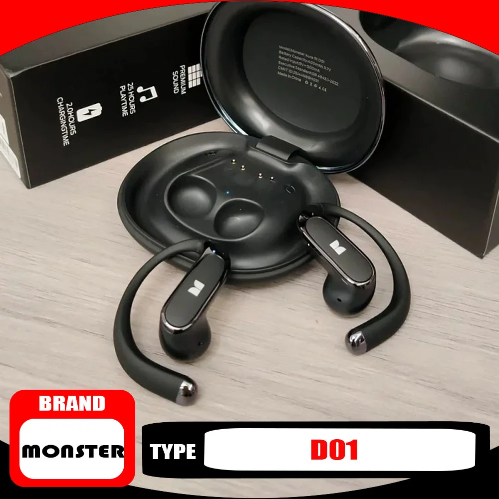 Monster D01 Bluetooth Earphones  Wireless Ear Loops High-End Bone Conductor Open-Type AI Smart Earphones Sensitive