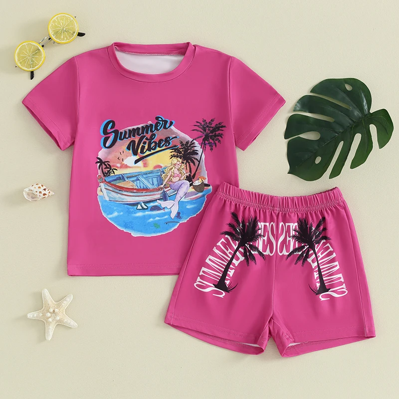 Baby Girls 2 Piece Outfit Tree Print Short Sleeve T-Shirt and Elastic Shorts Set Cute Summer Clothes