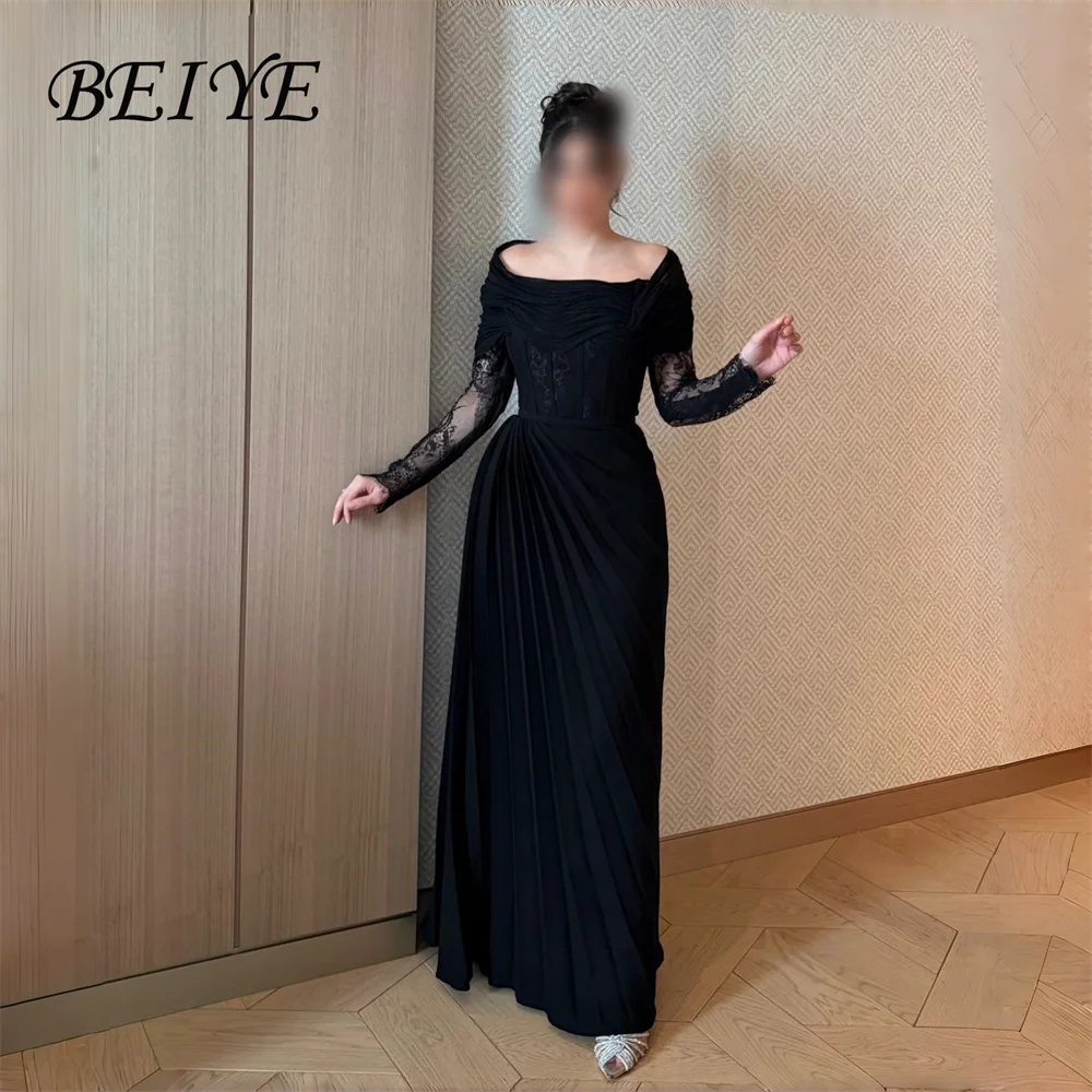 

Вечернее платье BEIYE Classic Lace A-Line с плиссировкой, женское, 2026, с длинными рукавами, без бретелек, с открытыми плечами, для вечеринок, на заказ