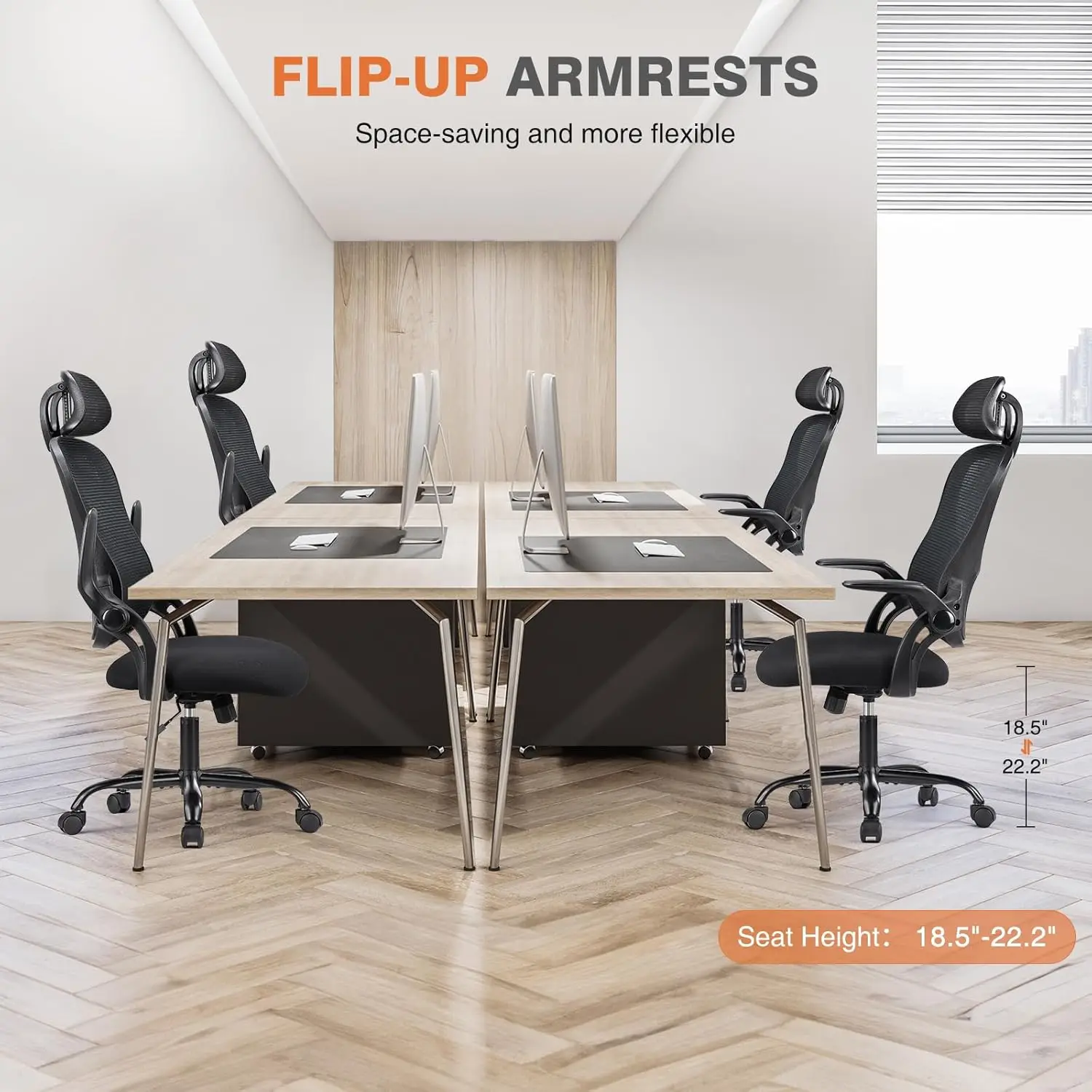 オフィスコンピュータデスクチェア、人間工学に基づいたハイバックメッシュローリングワークチェア、ホイールと調節可能なヘッドレスト付き、快適なランバー