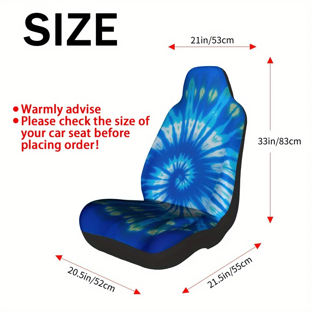 Set Of 2, Stylish Blue Tie Dye Spiral Pattern Covers, Made From Soft And Comfortable Material, Fits Universally For Cars, Suvs,
