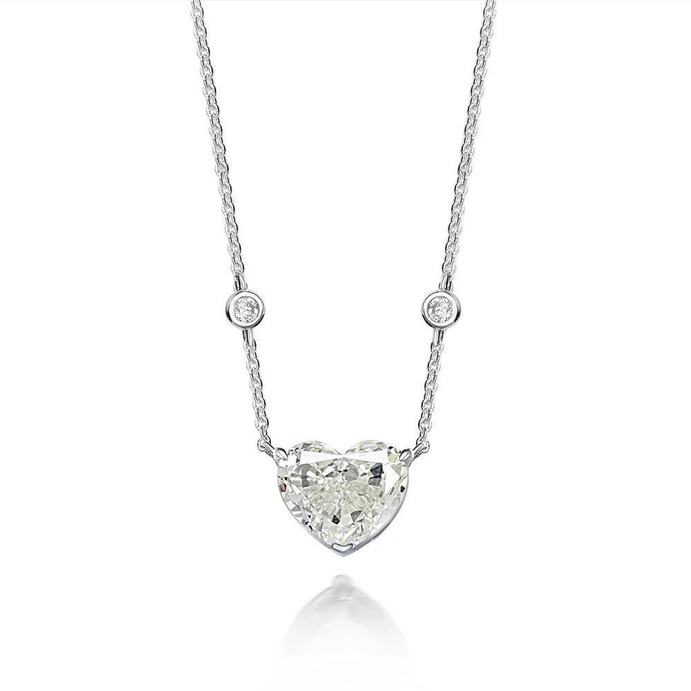 New 925 Sterling Silver Love Heart Cut 10*12 Mm G Color Created Gemstone Wedding Pendant Necklace Fine Jewelry  Christmas Gift
