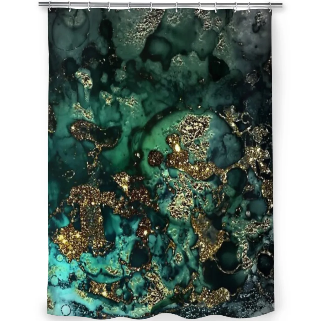 Gold Indigo Faux Malachite Marble Shower Curtain for Bathroom  Aesthetic Room Decoration