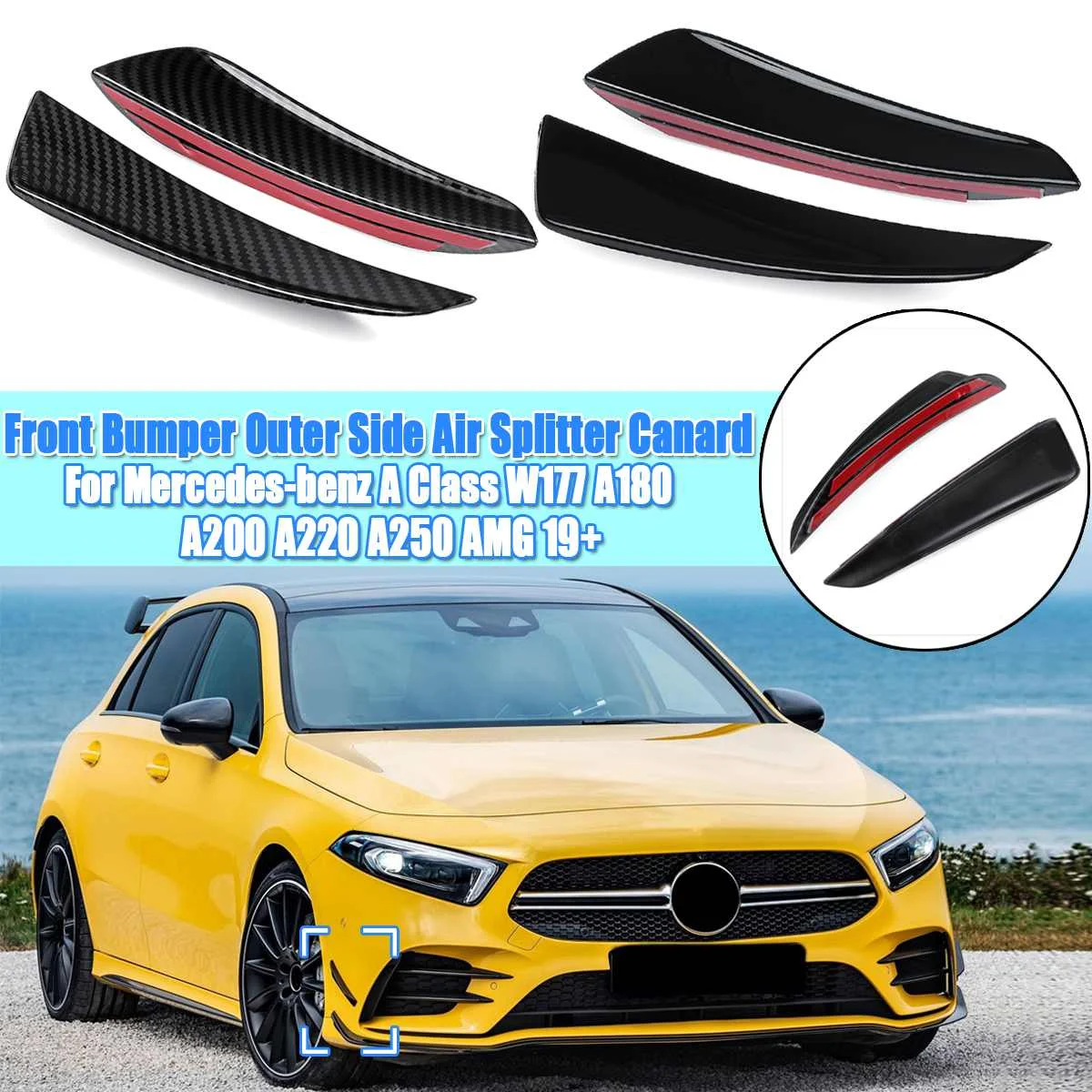 Pair Front Bumper Outer Side Splitter Canard Trim For Mercedes-benz A Class W177 A180 A200 A220 A250 for AMG 2019 2020 2021