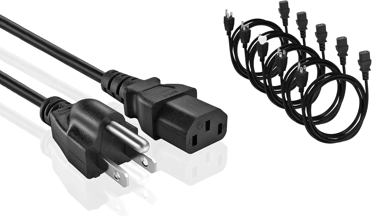 

15ft. Universal PC Power Cord - 5 Pack- 3 Prong AC Power Cable Replacement for Computer, Monitor, Scanner, Printer - IEC 320 C13