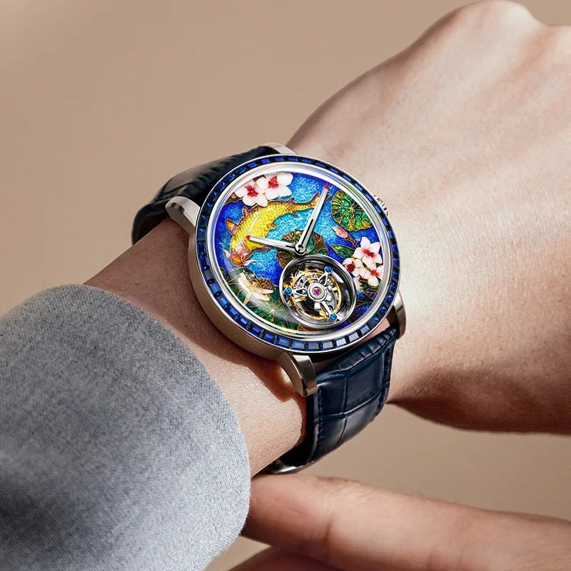 Haofa Card-free Flying Tourbillon Watches Zircon Bezel Enamel Craft Animal Dial Automatic Mechanical Watch Limited Pre-sale 2261
