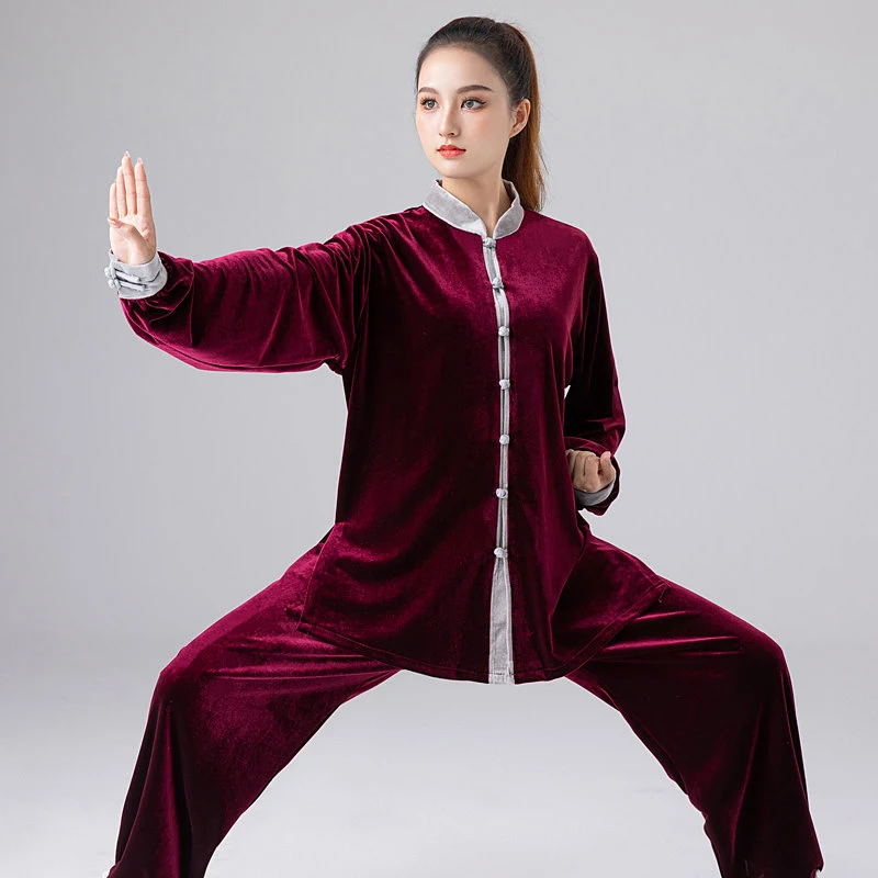 Women's Unisex Tai Chi Suit Korean Velvet Golden Heavyweight Warmth Fall/Winter Martial Arts Training Wear Chinese Style