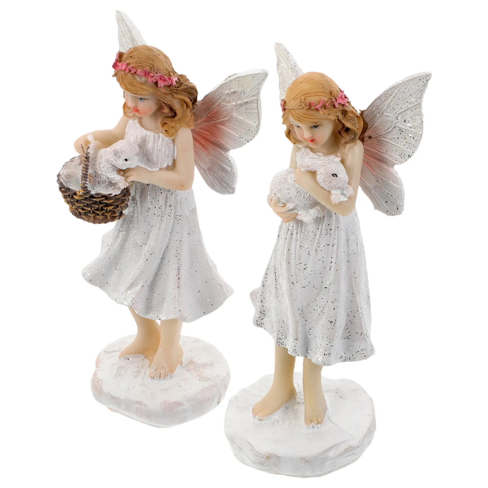 2Pcs Resin Angel Flower Fairy Sculpture Christmas Decoration Indoor Outdoor Home Garden Fairy Statue Angel Figurines for Gardens
