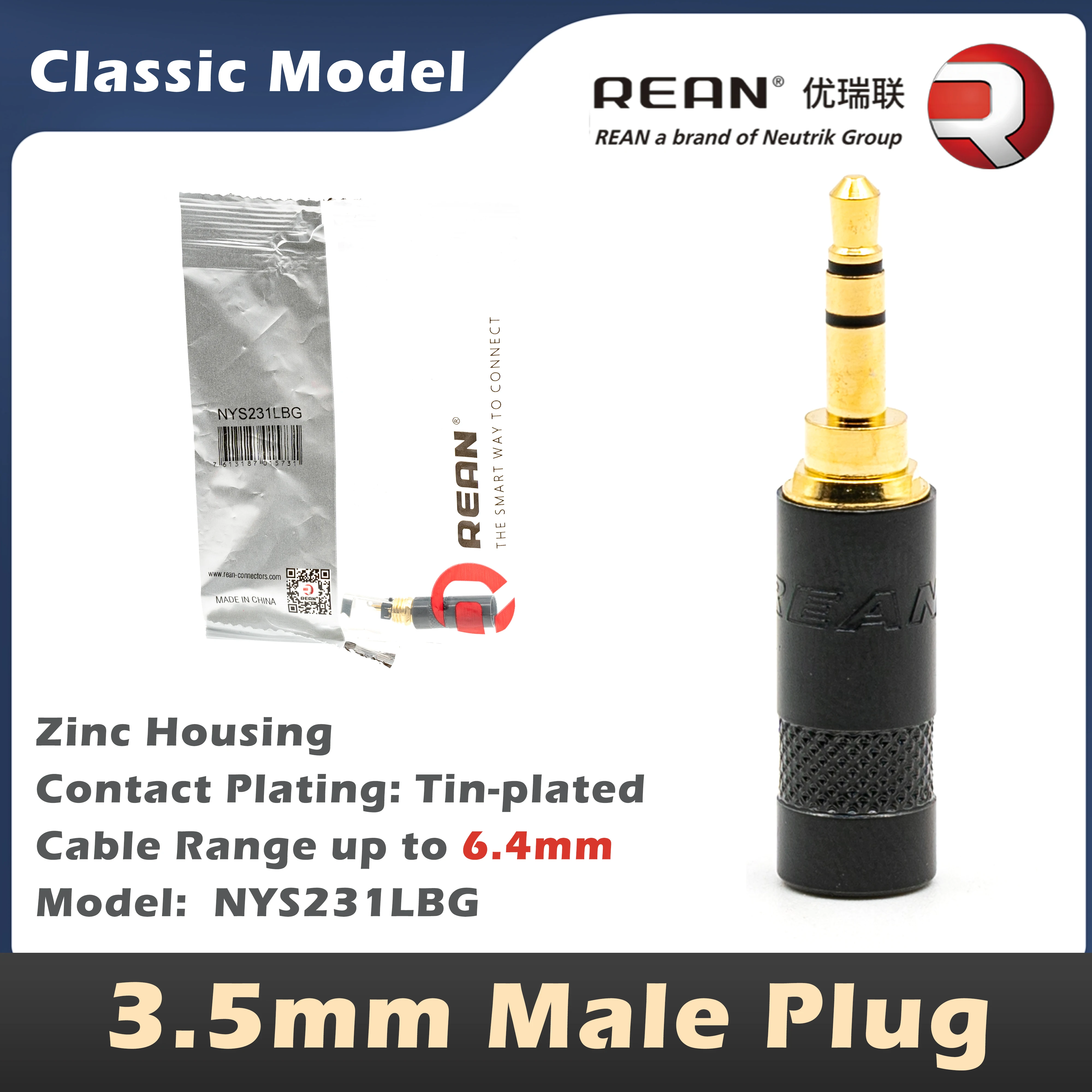Neutrik 'S Rean 3.5Mm Stekker, Hoofdtelefoonstekker Nys231lbg 3.5Mm Vrouwelijke Connector Nys240lbg
