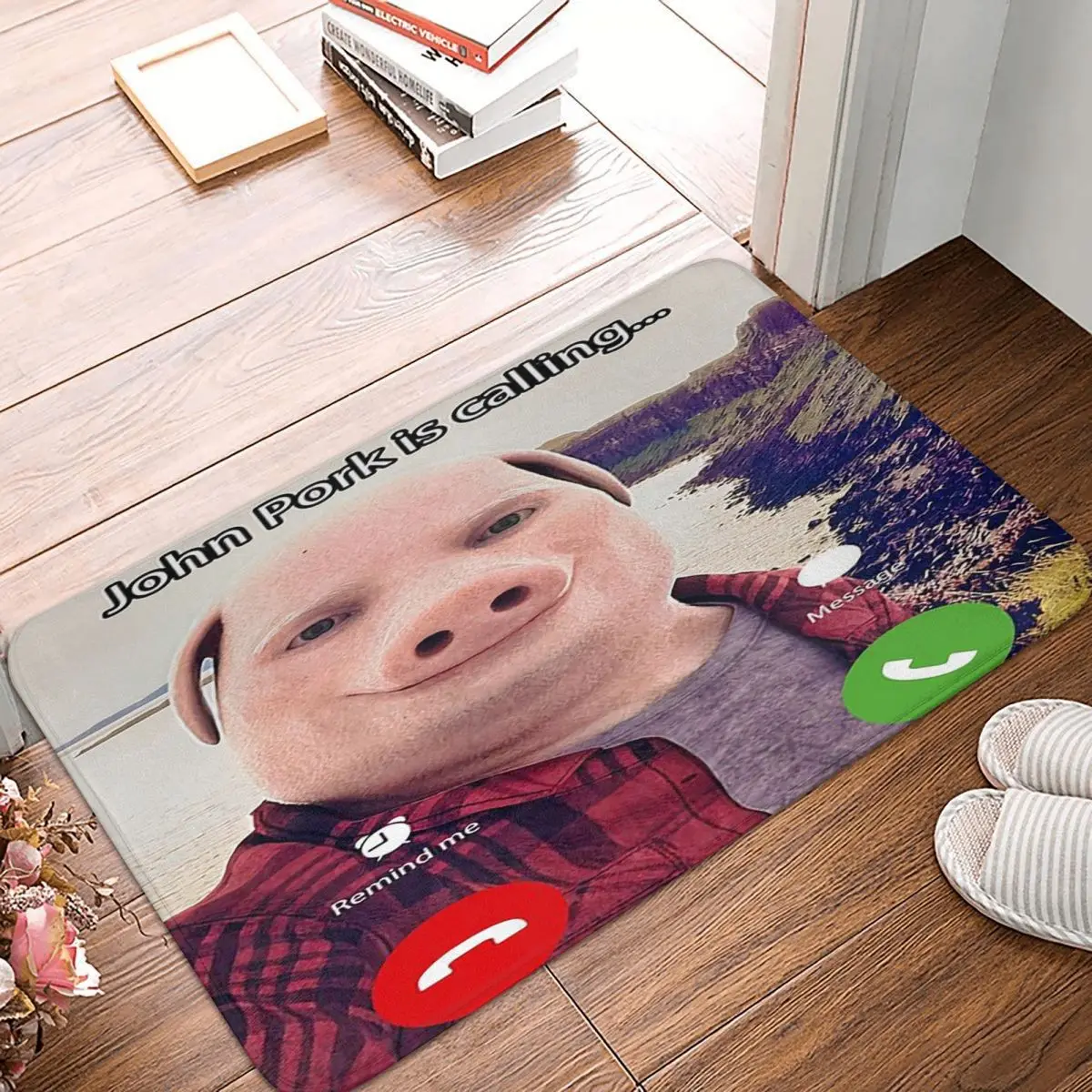 John Pork Is Calling Answer Call Phone Doormat Kitchen Entrance Home Floor Mat Anti-slip Carpet Rug for Bedroom Footpad Mats