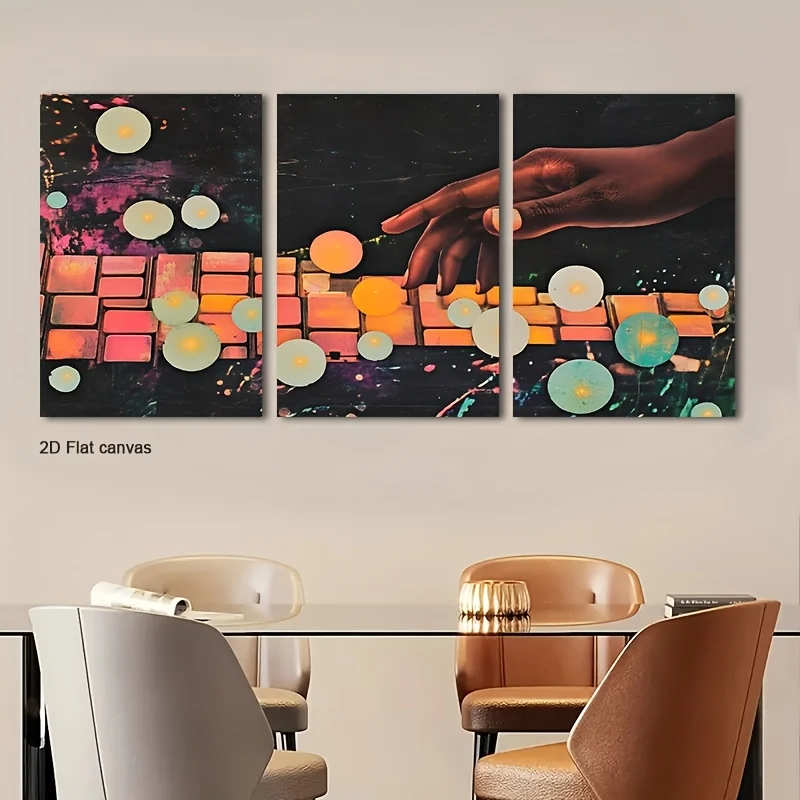 Frameless canvas 3pcs Glow-in-the- Abstract Wall Art - Glowing Shapes & Han Line Drawings, Wrapped Canvas Frames Ready To Han