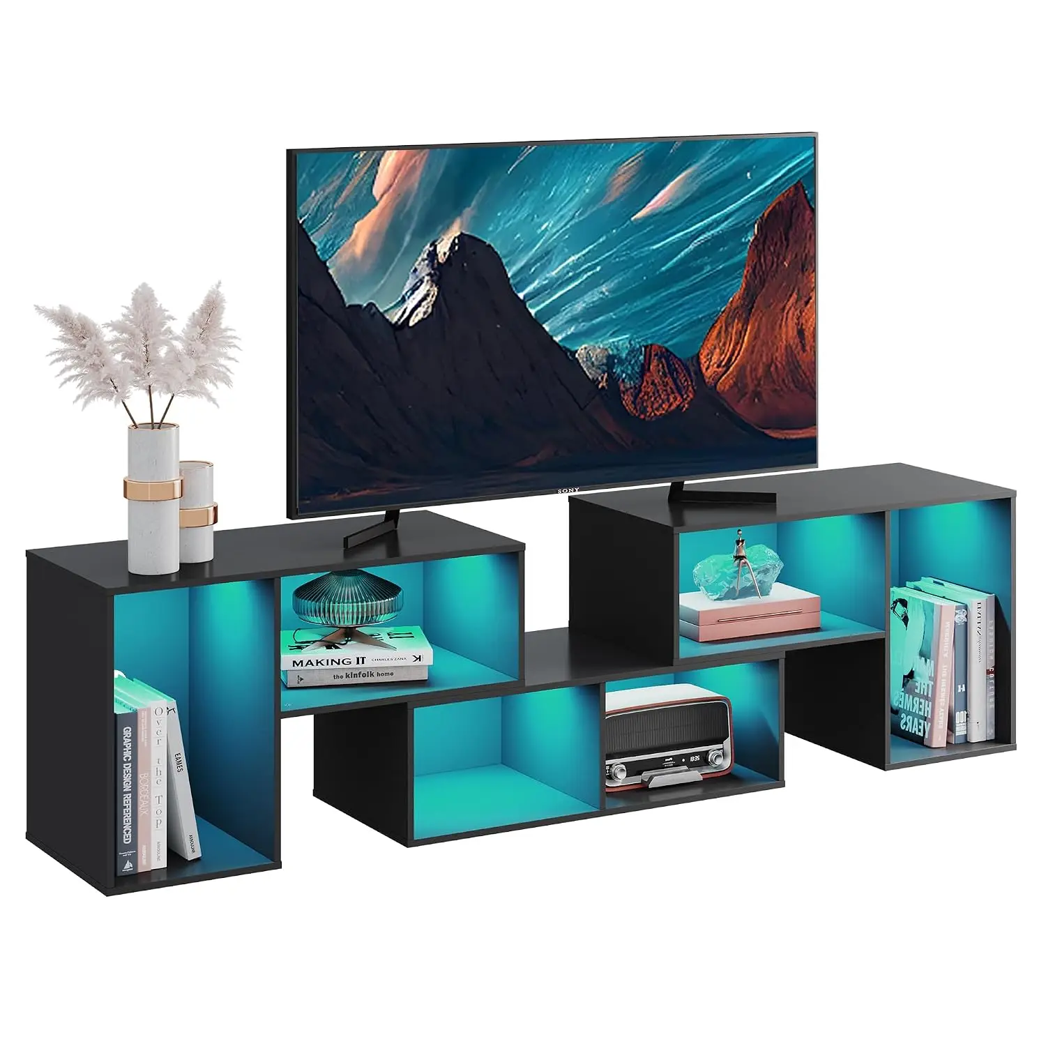 Modern TV Stand Media Console Cabinet With LED Strip For Living Room Bedroom, Customized
