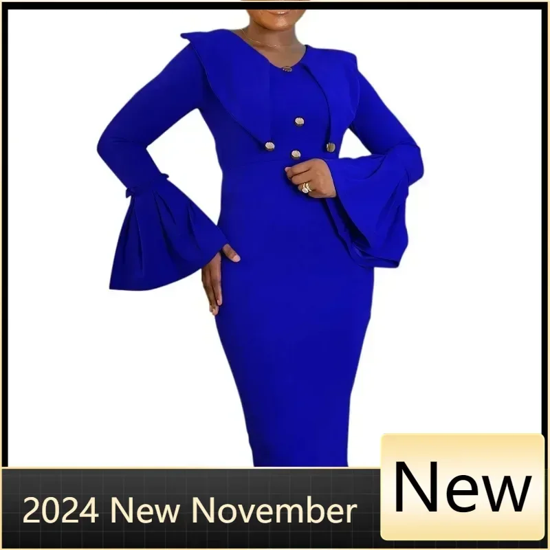 

Дашики, африканские платья для женщин, весна 202, элегантное африканское вечернее платье миди с длинным рукавом и v-образным вырезом, облегающее платье, наряды S-3XL