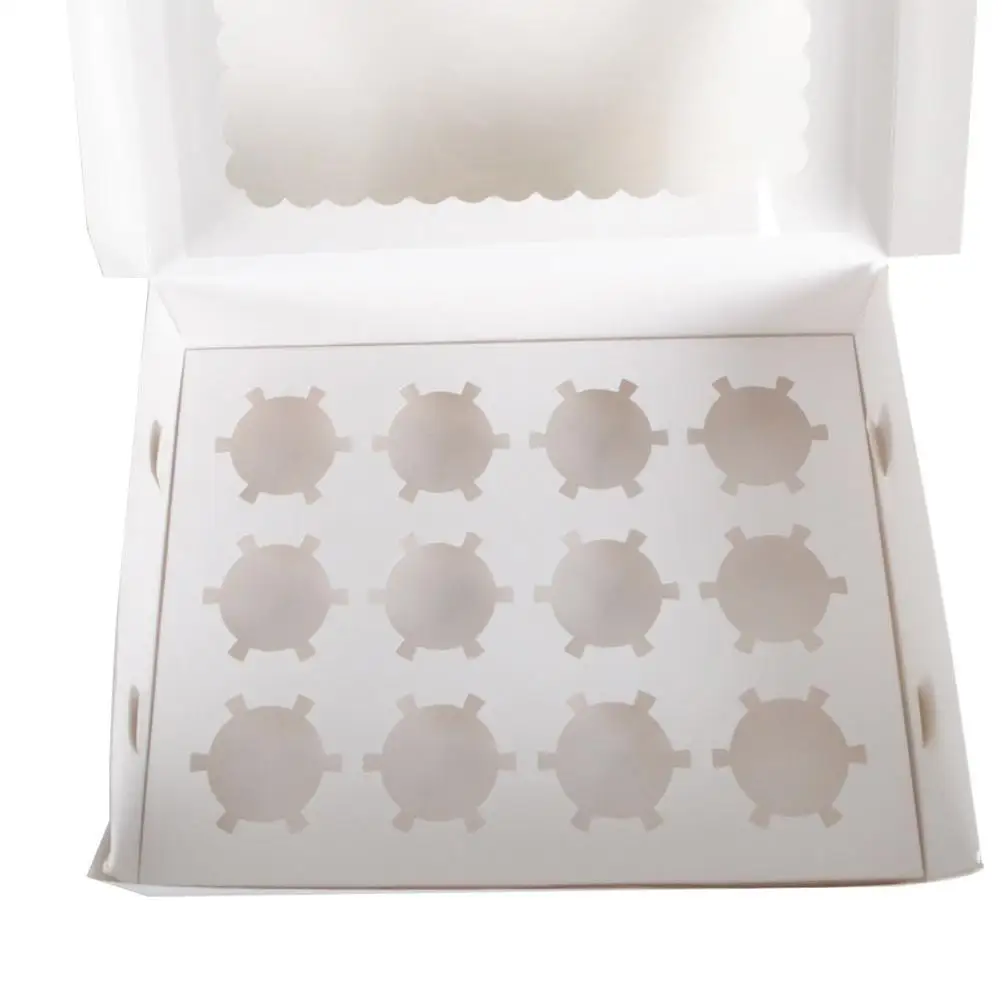

Foldable Cupcake Box 12 Cavity Container Windowed Boxes Muffin Display with White