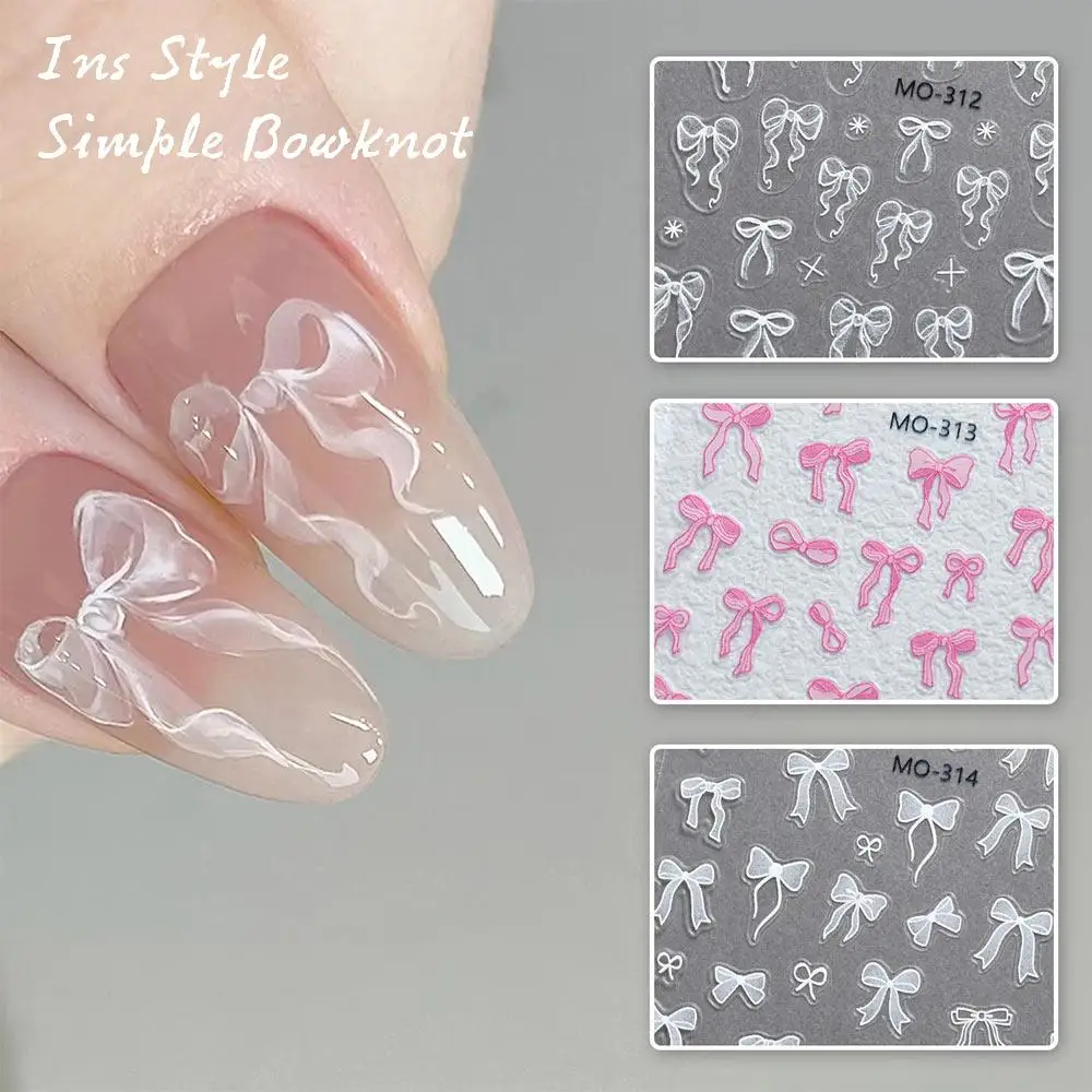 Cute Ultra-thin Bowknot Flower Nail Art Sticker Self-Adhesive Slider White Nail Art 3D Embossed Nail Art & Tools For Women Girls