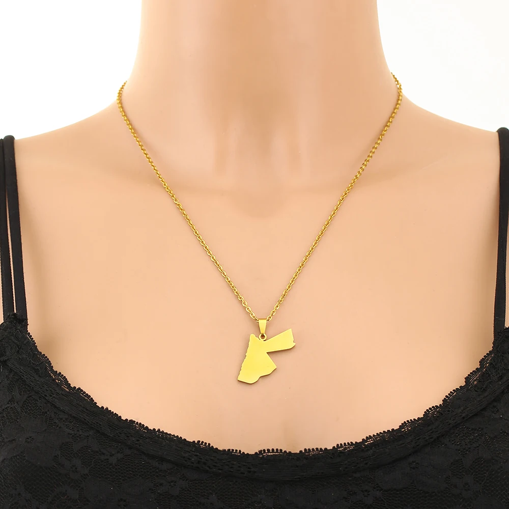 2025 Hashemite Kingdom of Jordan Map Flag Pendant Necklace Stainless Steel Men's and Women's Map Jewelry Gift Necklace