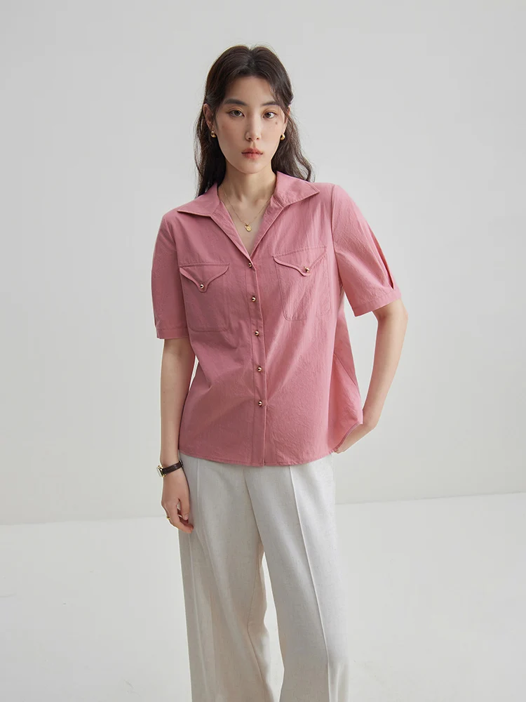 DUSHU 2024 Spring New Women Shirts Pink Yellow Women Shirts Office Lady Women Tops Casual Loose Women Tops 24DS82085