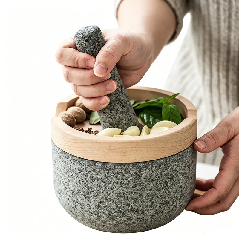 

Pestle and Mortar Set Premium Solid Granite Stone Grinder Non Slip Base 16cm For Make Crushing and Mashing Herb Spices Guacamole