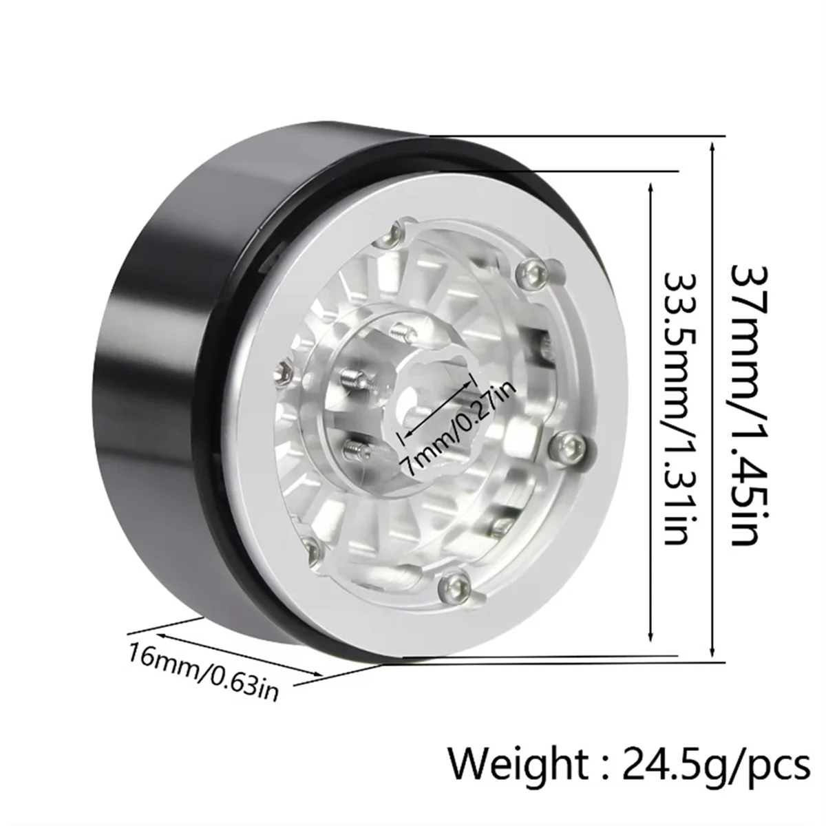 アルミビードロックホイールリム,1/18 trx4m 1/24 scx24 fms24,1.3インチ,ブラックホイールハブ,rcクローラー車用