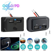 12V-24V USB Fast Car Charger Outlet 50W Dual USB C 30W and Dual QC 3.0 20W Port Car Charger Socket Accessories for Bus RV Truck