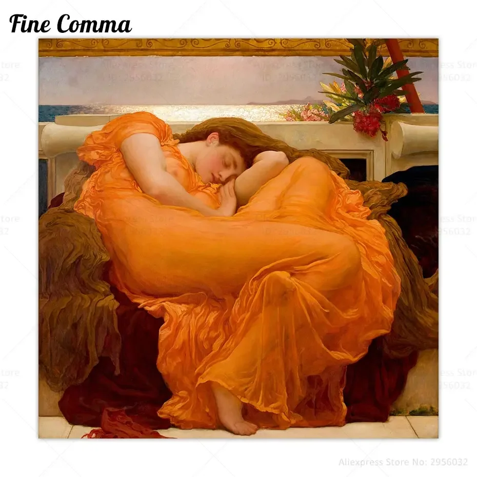 Flaming June Frederic Leighton Fine Art Canvas Print Oil Painting Copy Vintage Poster Wall Art Antique Portrait Nymph Naiad