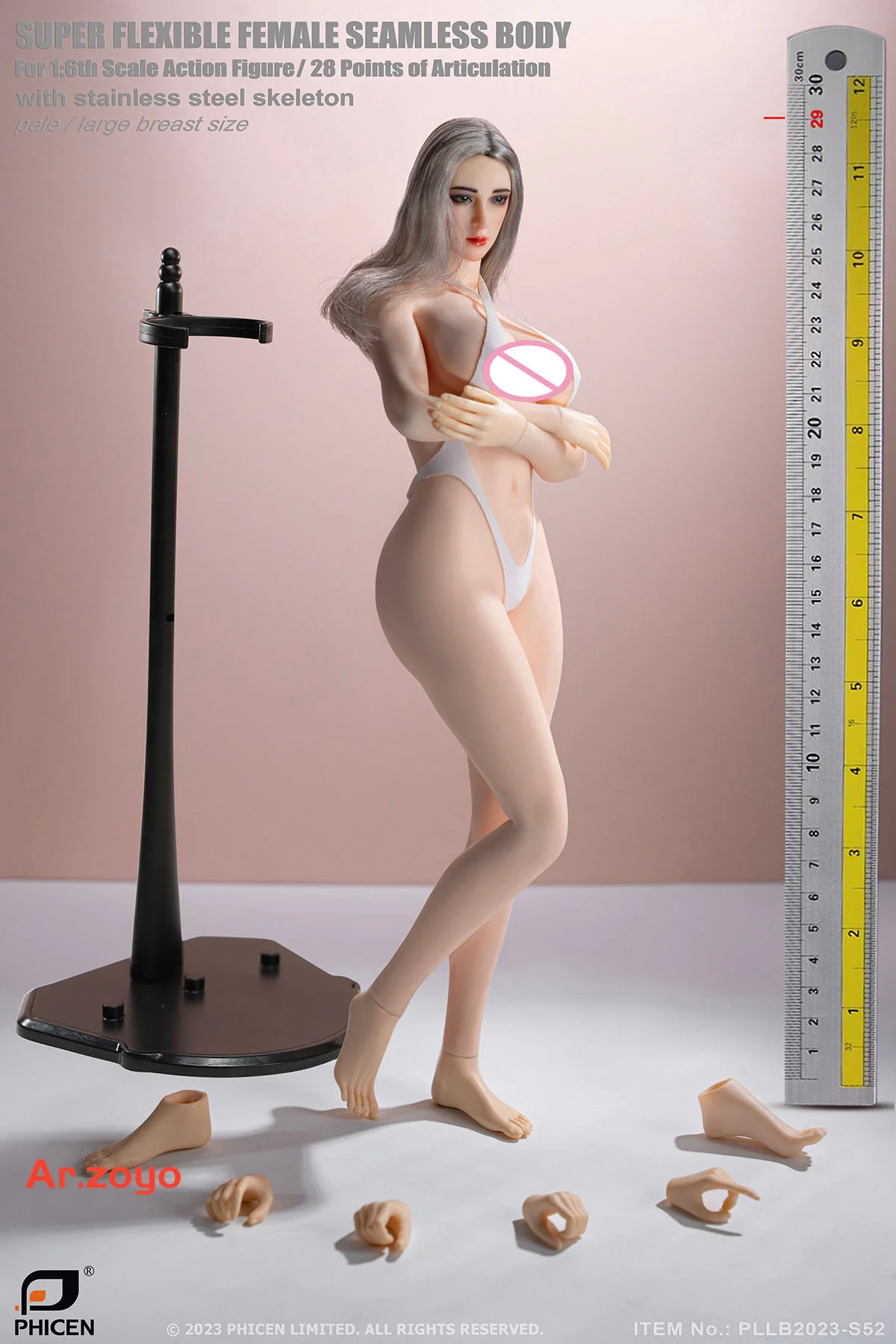 TBLeague PLLB2023-S52 S53 1/6 Feminino Europeu Americano Sem Costura Corpo 26,5 cm Pés Destacáveis Grande Busto Pálido Suntan Action Figure