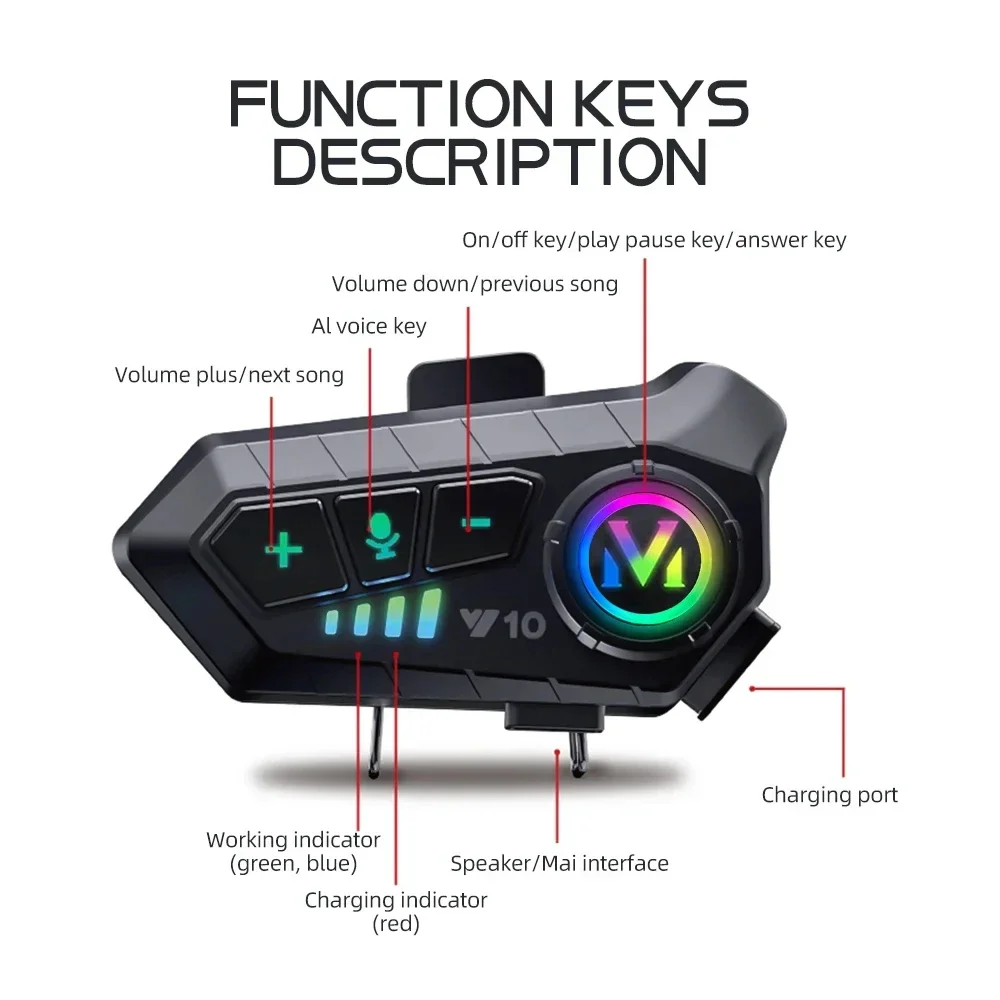 Y10 Motorcycle Helmet Headset Bluetooth 5.3 Voice Contro Motorcycle Wireless Hands-on Talking Headset Waterproof