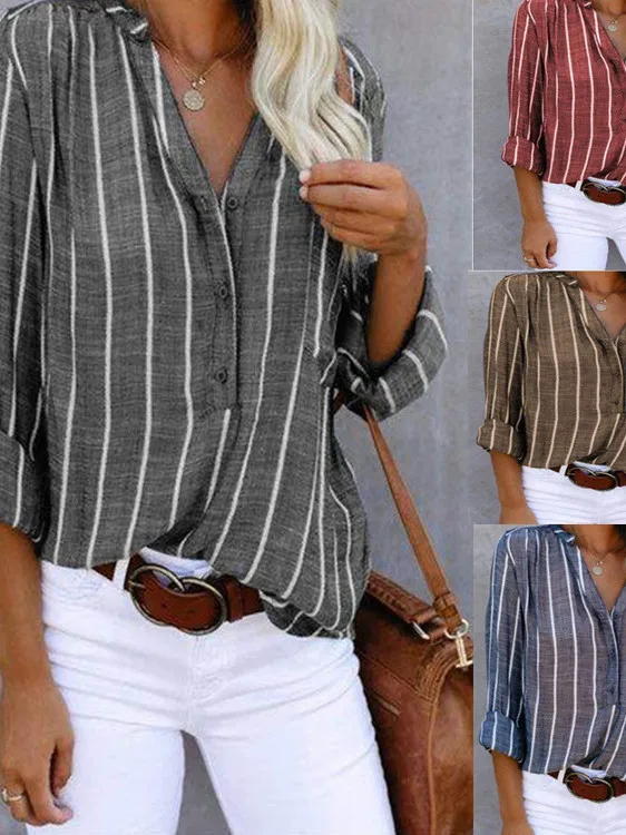 

Женская модная свободная рубашка в полоску с принтом, прямого кроя, с длинными рукавами, в городском стиле, для девушек, весенняя повседневная рубашка