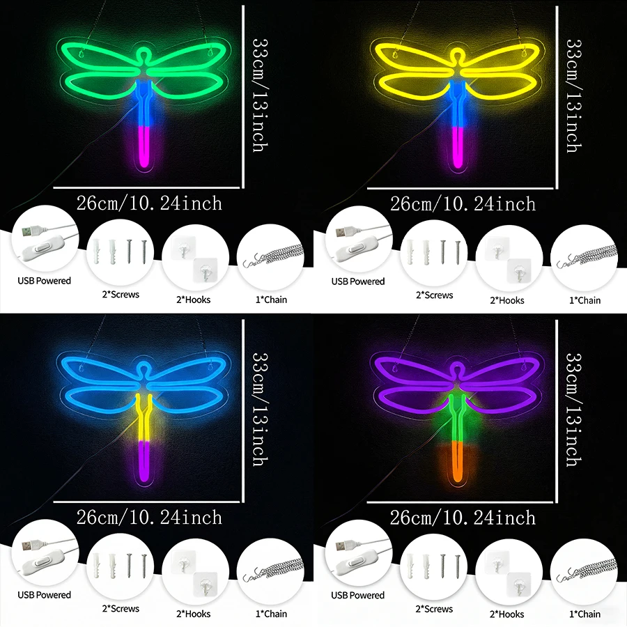 Colorful Dragonfly Neon Sign For Wall Decor,Led Neon Light For Bedroom,Game Room Decor,Bar,Club,Party,Birthday Gift For Friends