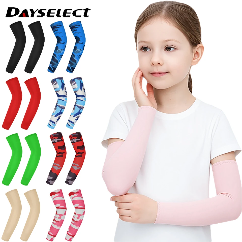 1Pair UPF50 Children's Sunscreen Arm Covers Summer Thin Quick-dry Ice Silk Sleeve Covers Breathable High-elasticity Ice Sleeves