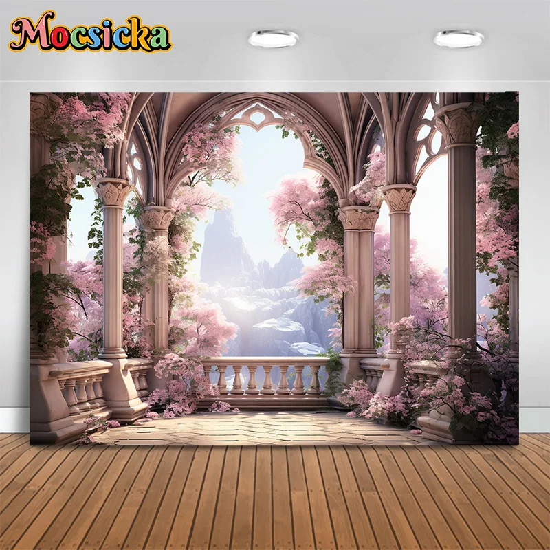 Mocsicka Spring Photography Background Valentine\'s Day Party Wedding Portrait Pink Floral Decor Backdrop Adult Kids Photo Banner