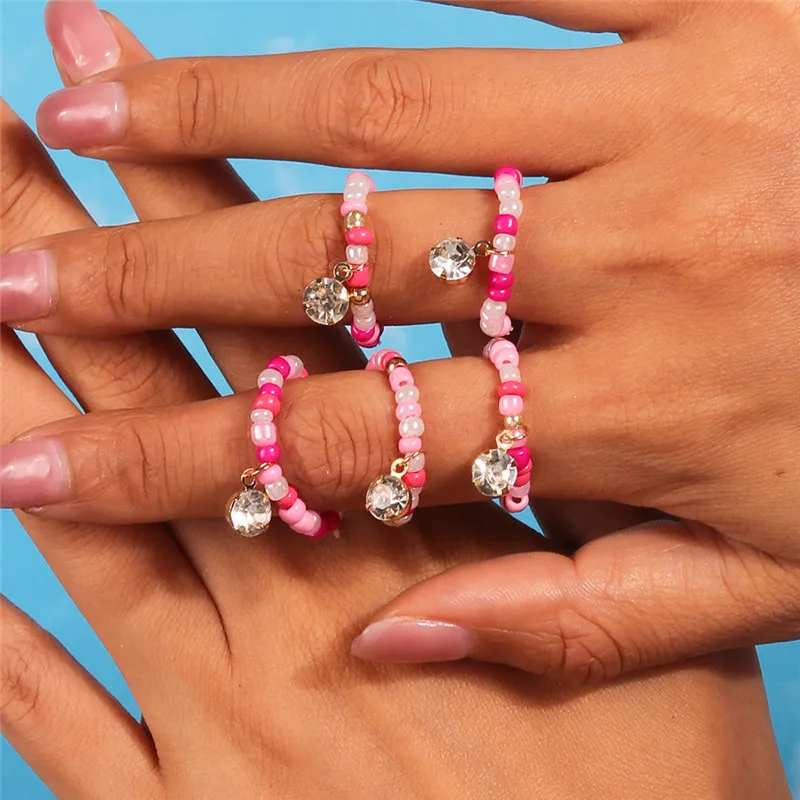Aihua Koreanische Bunte Blume Ring Sets Böhmen Handgemachte Multi Perlen Reis Perlen Finger Ring Für Frauen Strand Schmuck Geschenke – Detail 20