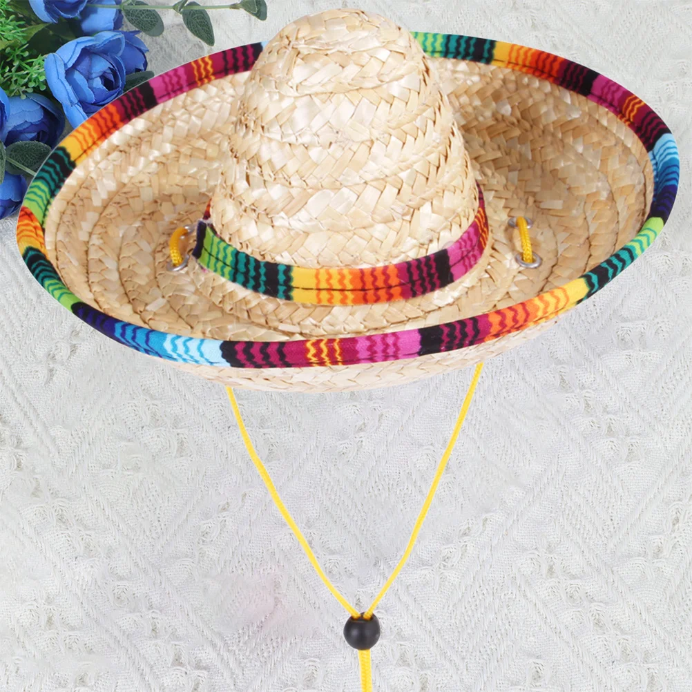 

1pc Pet Straw Hat Breathable Sun Protection Adjustable Mexico Style For Dog Cat Outdoor Fishing Camping Walking S Beige
