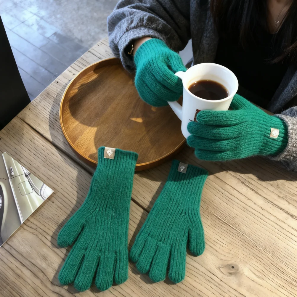 Fashion Y2K Solid Knitted Gloves Women Winter Warm Touch Screen Gloves Riding Gloves Fluffy Work Gloves Harajuku Kawaii Mittens